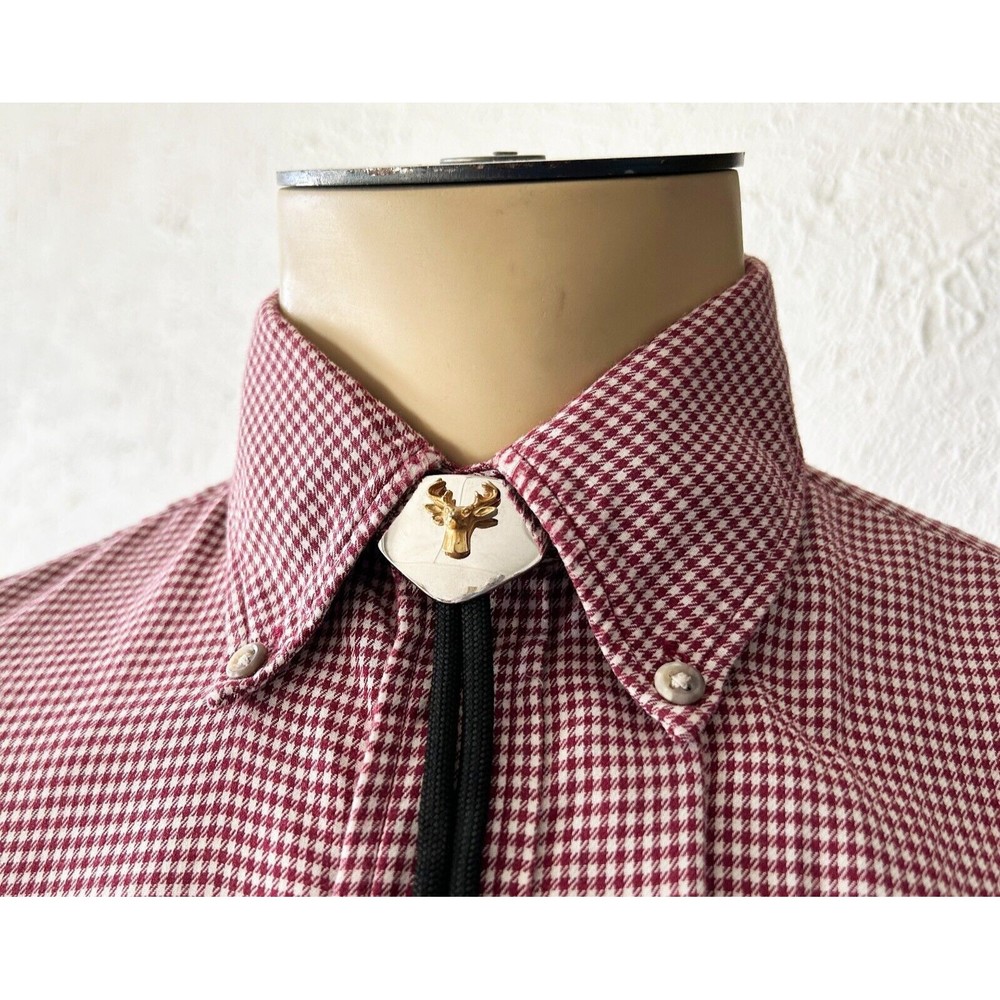 Vintage Hickok Bolo Tie Gold Plated Stag Head Silver Tone Tips 34" Black Cord